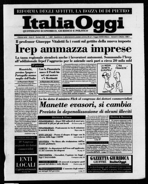 Italia oggi : quotidiano di economia finanza e politica